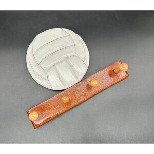 Handmade Wooden Coat Hooks Volleyball Hanging Wall Mount Rack Organizer 4 Pegs